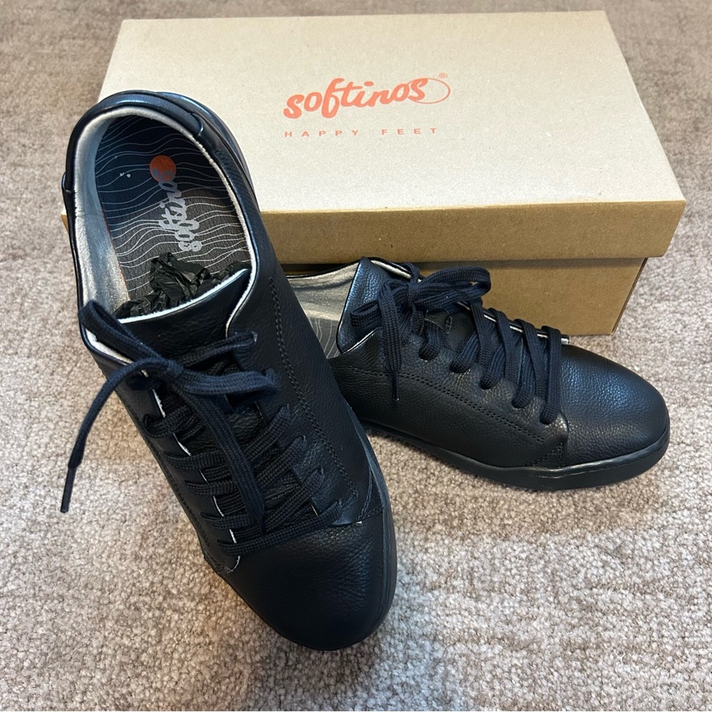 Women’s Softinos Black Leather Sneakers